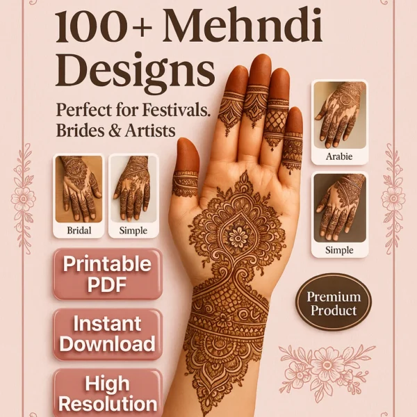 100+ Printable Mehndi Designs PDF – Bridal, Foot & Hand, Arabic Style | Digital Download
